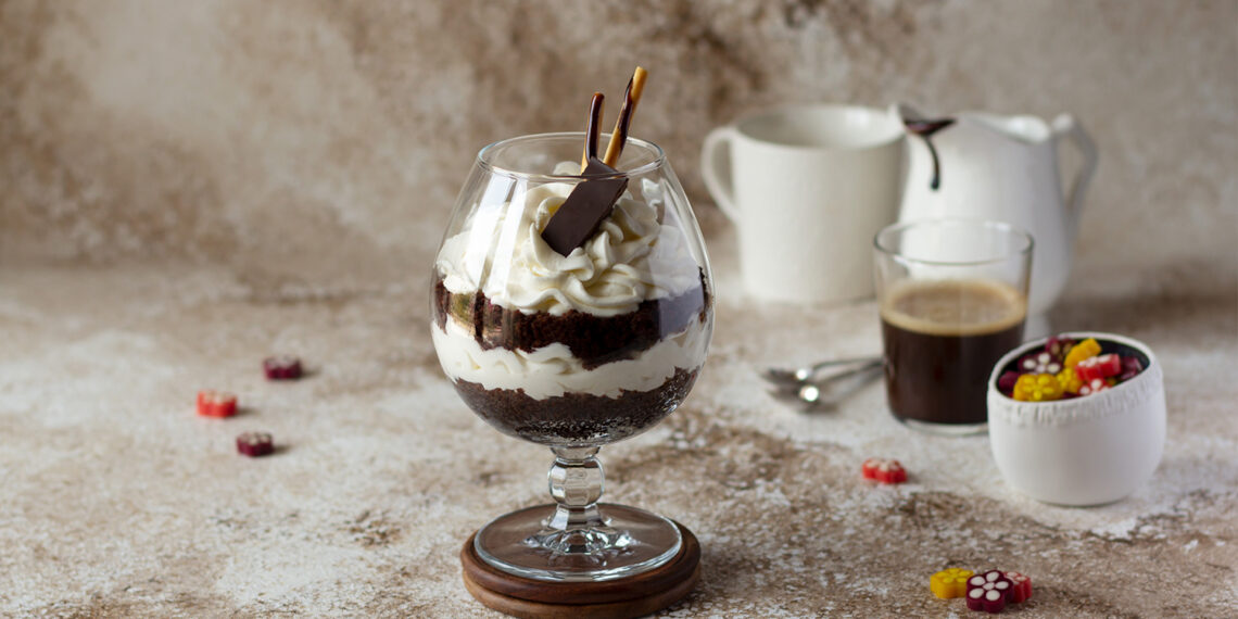 Chocolate trifle with chocolate bar pieces