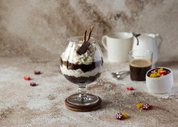 Chocolate trifle with chocolate bar pieces