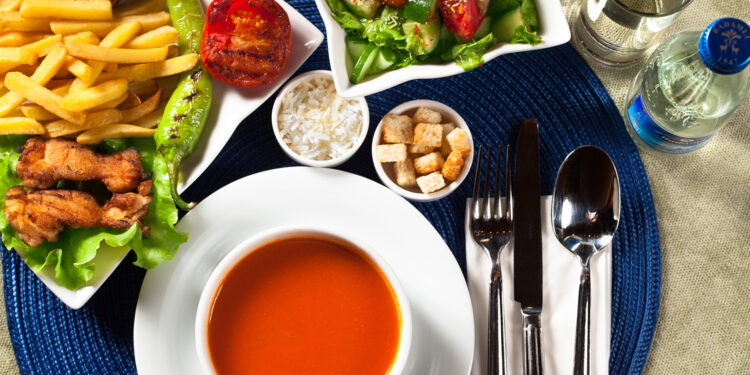 Cold Tomato Soup with Pepper Kebabs