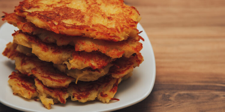 Mashed Potato Pancakes with Maple Syrup