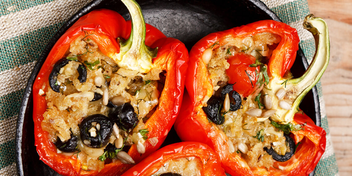 Sweet Peppers Stuffed with Tomato and Olive Sauce