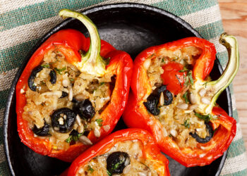 Sweet Peppers Stuffed with Tomato and Olive Sauce