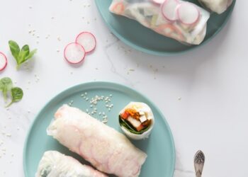 Tofu & Avocado Spring Rolls with Peanut Dipping Sauce