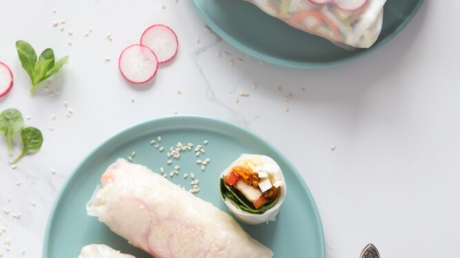 Tofu & Avocado Spring Rolls with Peanut Dipping Sauce