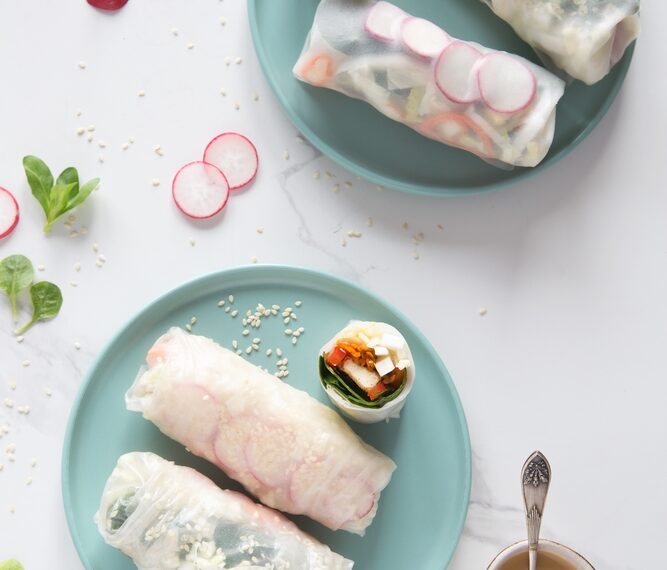 Tofu & Avocado Spring Rolls with Peanut Dipping Sauce