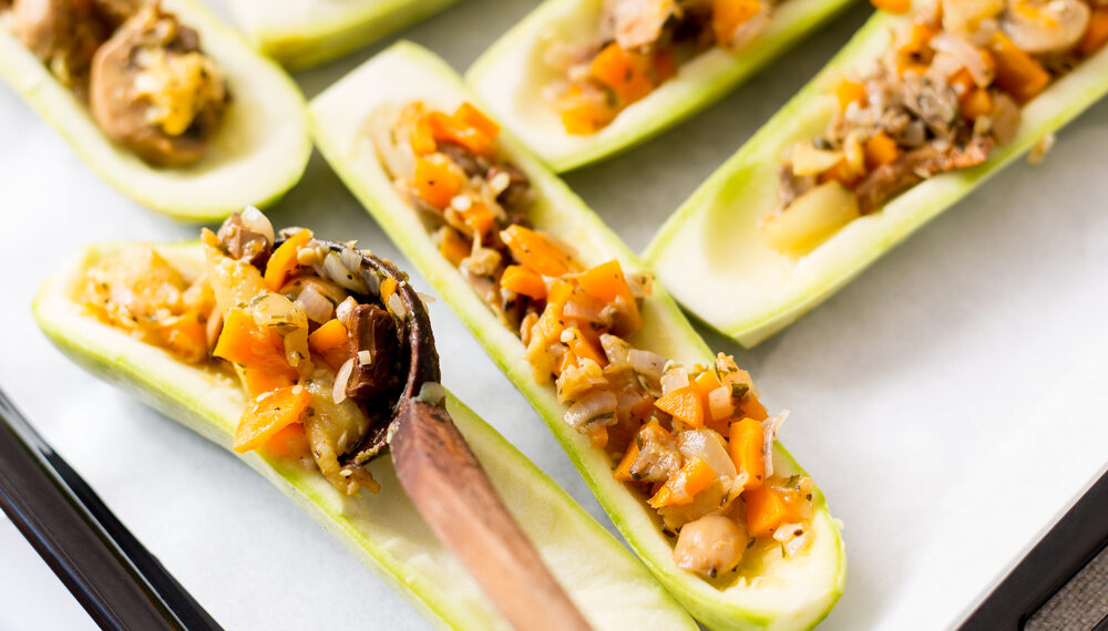 Zucchini with Chickpea and Mushroom Stuffing