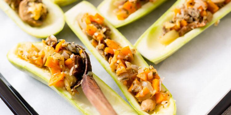 Zucchini with Chickpea and Mushroom Stuffing