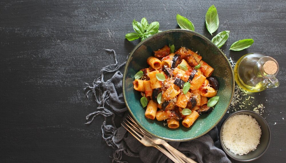 Garlicky Feta Eggplant Pasta
