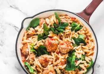 Greek Meatballs and Orzo Skillet