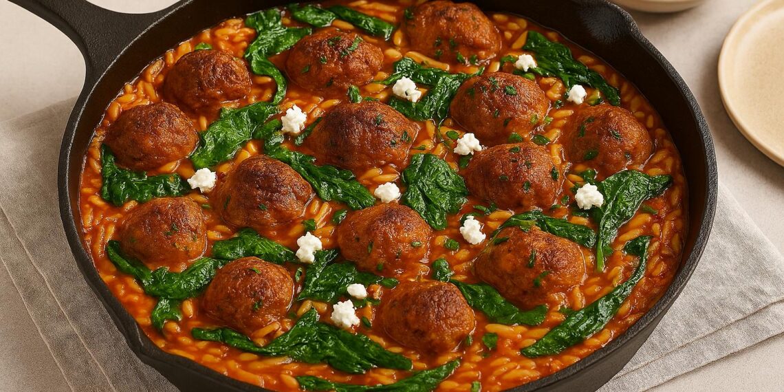 Greek Meatballs and Orzo Skillet