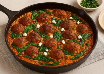 Greek Meatballs and Orzo Skillet