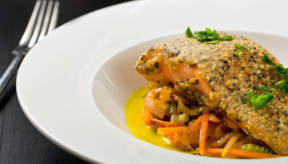 Alaska Salmon Bake with Pecan Crunch Coating