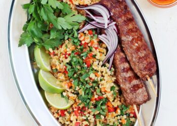 Lamb Kebabs on Tabbouleh