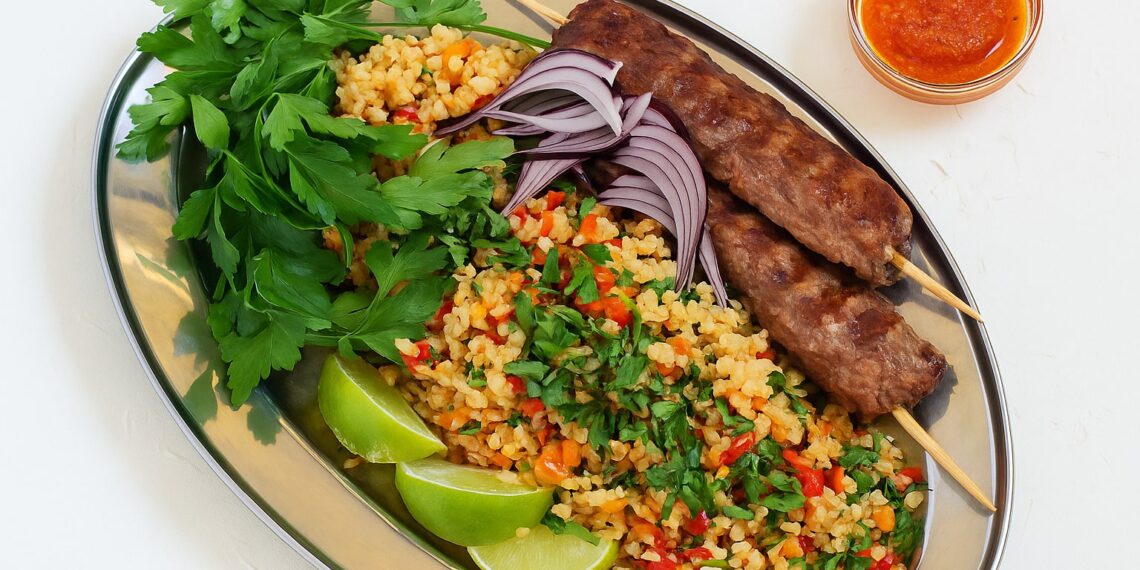 Lamb Kebabs on Tabbouleh