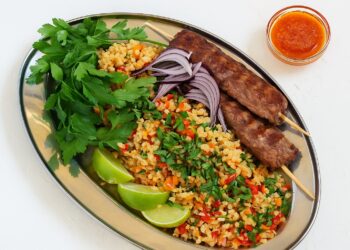 Lamb Kebabs on Tabbouleh
