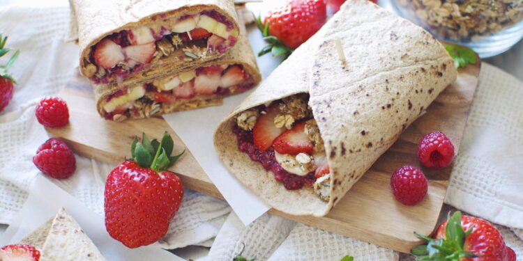 Crunchy raspberry granola wrap