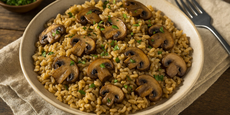 Leftover Brown Rice and Mushroom Pilaf