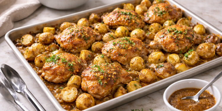 Honey Mustard Sheet-Pan Chicken with Baby Potatoes