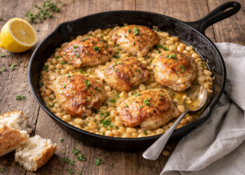 Skillet Lemon Herb Chicken with White Beans