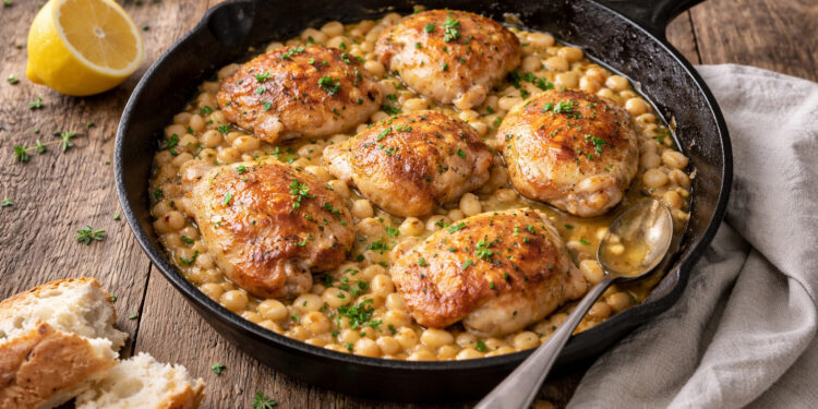 Skillet Lemon Herb Chicken with White Beans