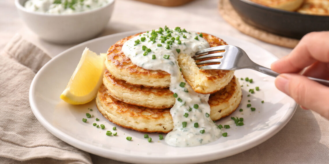 Savory Cottage Cheese Pancakes with Herb Yogurt Drizzle