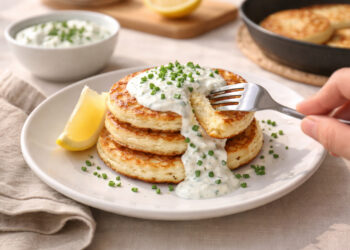 Savory Cottage Cheese Pancakes with Herb Yogurt Drizzle