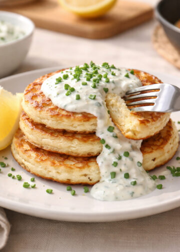 Savory Cottage Cheese Pancakes with Herb Yogurt Drizzle