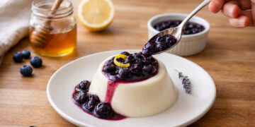 Honey Lavender Panna Cotta with Blueberry Lemon Compote