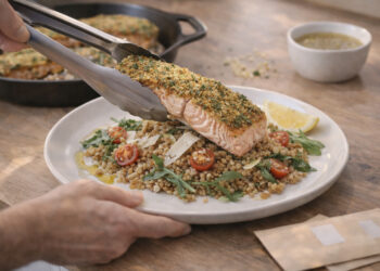 Roasted Herb-Crusted Salmon with Warm Farro Salad