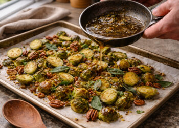 Sage Brown Butter Roasted Brussels Sprouts with Pecans