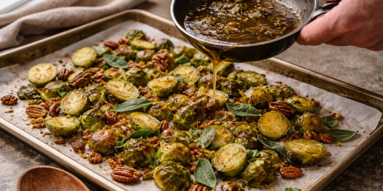 Sage Brown Butter Roasted Brussels Sprouts with Pecans