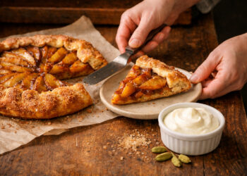 Brown Butter Pear and Cardamom Galette with Vanilla Cream
