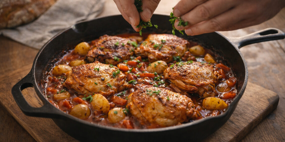 Roasted Chicken Thighs with Smoky Tomato Pepper Sauce