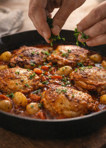 Roasted Chicken Thighs with Smoky Tomato Pepper Sauce