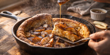 Apple Cinnamon Dutch-Style Skillet Pancake with Maple Butter