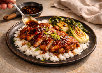 Spicy Honey-Soy Glazed Chicken with Sesame Bok Choy