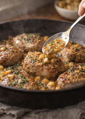 Pan Seared Pork Medallions with Mustard Apple Pan Sauce