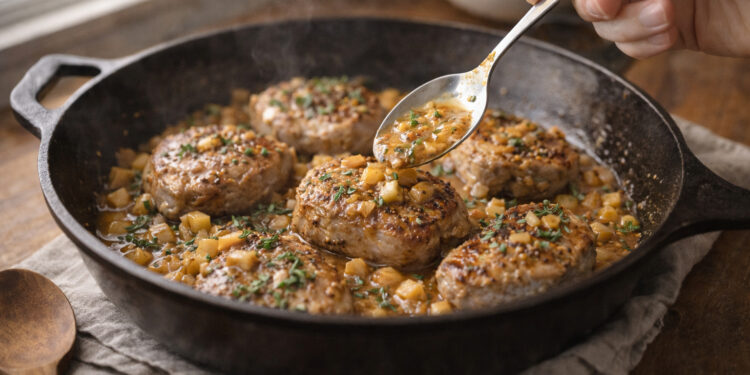 Pan Seared Pork Medallions with Mustard Apple Pan Sauce