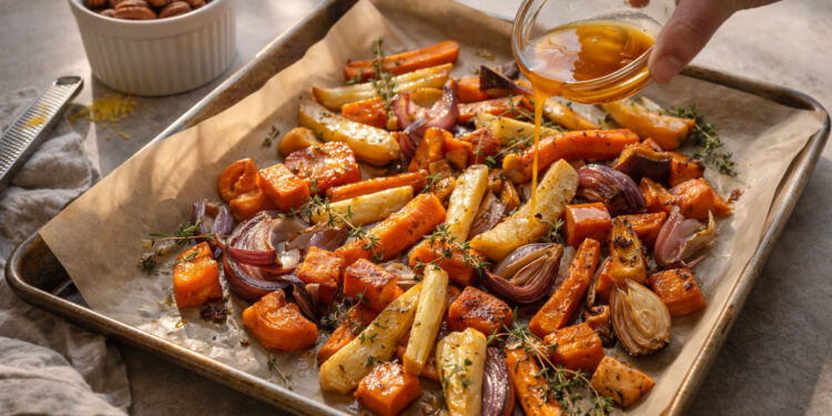 Maple-Glazed Roasted Root Vegetables with Warm Citrus Vinaigrette