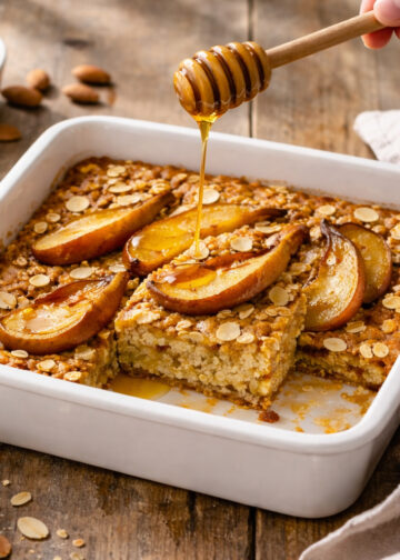 Honey Almond Baked Oatmeal with Roasted Pears