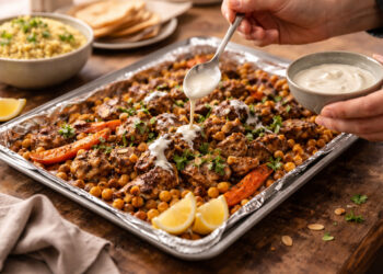 Sheet-Pan Moroccan-Spiced Lamb with Roasted Carrots and Chickpeas