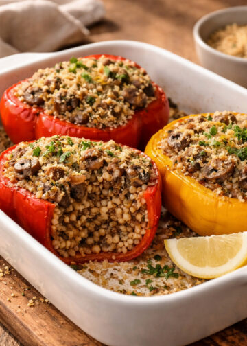 Mushroom and Farro Stuffed Bell Peppers with Thyme