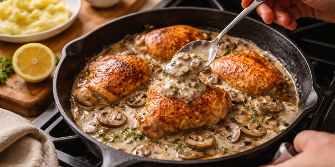 Pan-Seared Chicken with Creamy Mushroom Ragu