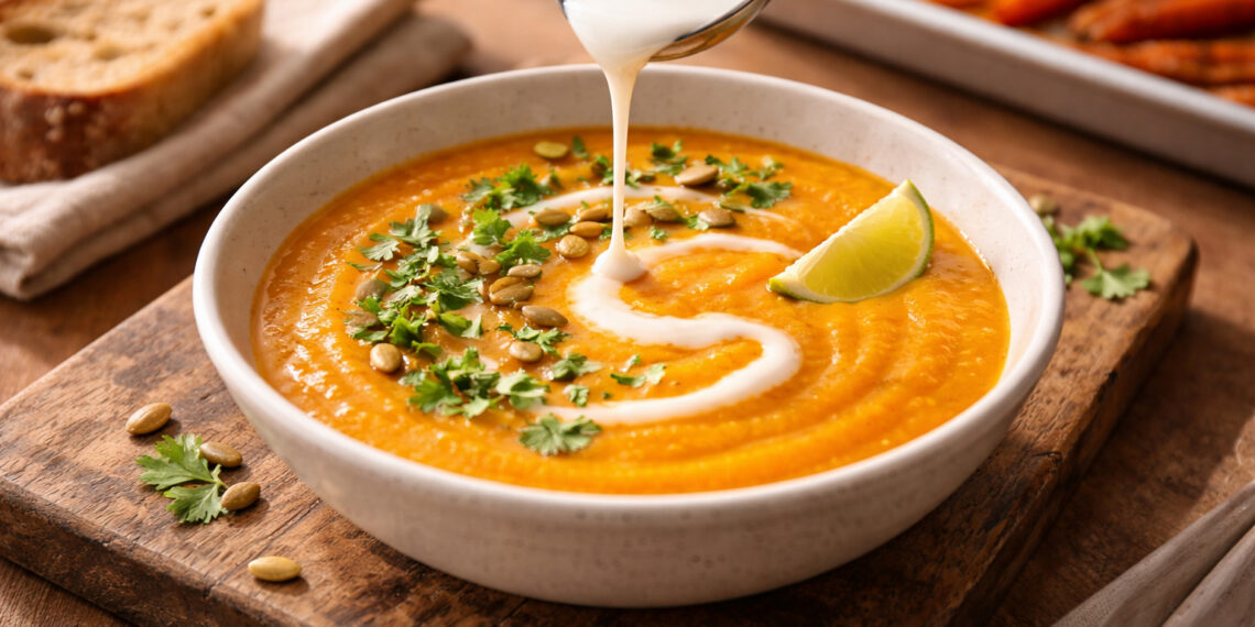 Autumn Carrot Ginger Soup with Coconut Cream