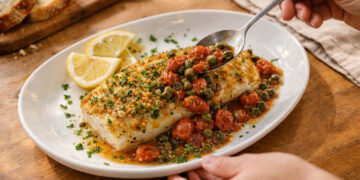 Crispy Lemon-Parsley Cod with Warm Tomato Caper Ragout