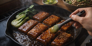 Miso Glazed Tofu with Sesame Soba and Baby Bok Choy