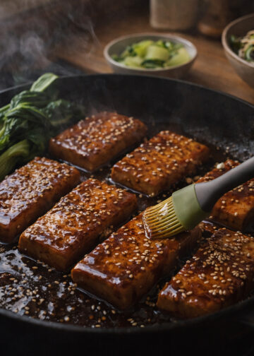 Miso Glazed Tofu with Sesame Soba and Baby Bok Choy