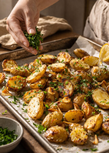 Crispy Lemon-Parsley Roasted Fingerling Potatoes with Garlic