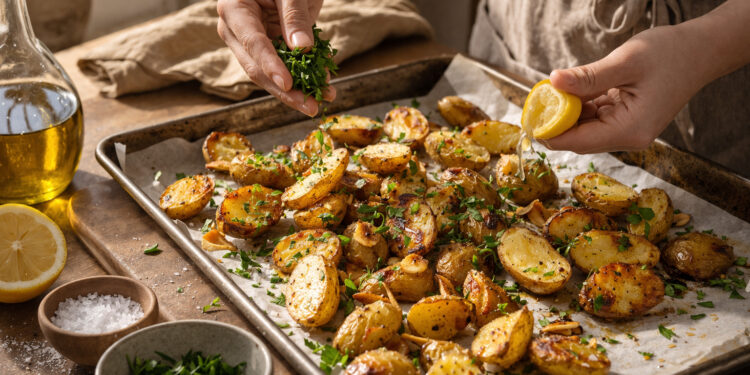 Crispy Lemon-Parsley Roasted Fingerling Potatoes with Garlic