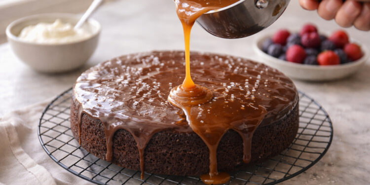 Chocolate Olive Oil Torte with Sea Salt Caramel